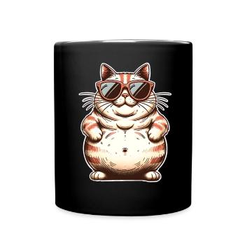 Dicke Coole Katze - Tasse einfarbig - Schwarz - Vorne