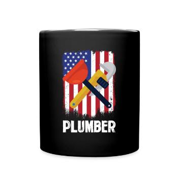 Plumber tools in front of US flag - Full Colour Mug - black - Front