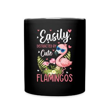 Pink Flamingo Lover - Facilement distrait par de jolis fl - Mug uni - noir - Devant