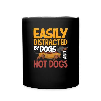 Facilement distrait par les chiens et les hot-dogs - Mug uni - noir - Devant