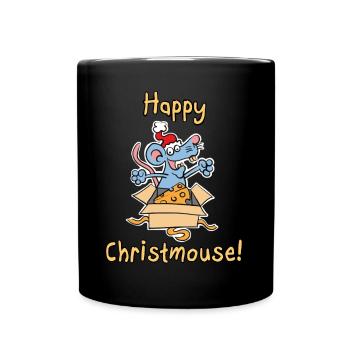 Cute Cartoon Christmas Mouse-Happy Christmouse - Full Colour Mug - black - Front