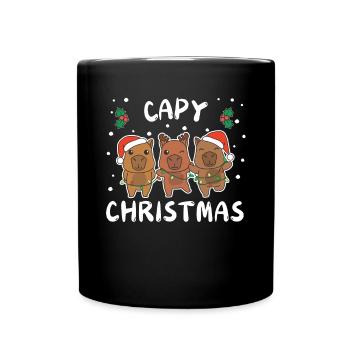Merry Christmas süßes Capybara Weihnachtliches - Tasse einfarbig - Schwarz - Vorne