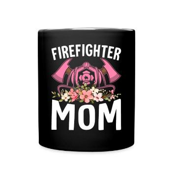 Feuerwehrmann Mama Brandbekämpfung - Tasse einfarbig - Schwarz - Vorne