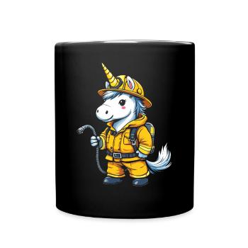 Feuerwehrmann Einhorn - Tasse einfarbig - Schwarz - Vorne