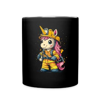 Feuerwehrmann Einhorn - Tasse einfarbig - Schwarz - Vorne