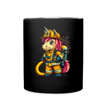 Feuerwehrmann Einhorn - Tasse einfarbig - Schwarz - Vorne