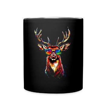 Cerf, Bois, Chasse, Cerf, Renne, Cerf élaphe, Chasseur - Mug uni - noir - Devant