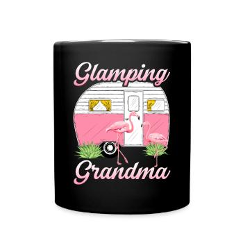 Glamping Oma Glamper Flamingo Wohnmobil Wohnwagen - Tasse einfarbig - Schwarz - Vorne