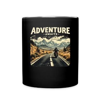 Adventure Awaits Motorrad Motorradfahrer Motorrad - Tasse einfarbig - Schwarz - Vorne