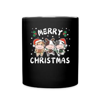 Merry Christmas süße Kuh Weihnachtliches Kühe - Tasse einfarbig - Schwarz - Vorne