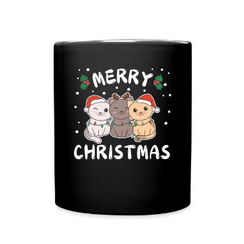 Merry Christmas süße Katze Weihnachtliches Katzen - Tasse einfarbig - Schwarz - Vorne