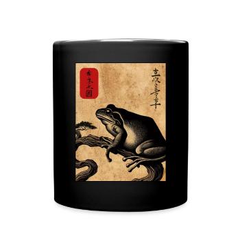 Bloc de bois japonais art grenouille amant kanji - Mug uni - noir - Devant