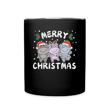 Joyeux Noël Hippopotame doux Hippopotames de Noël - Mug uni - noir - Devant