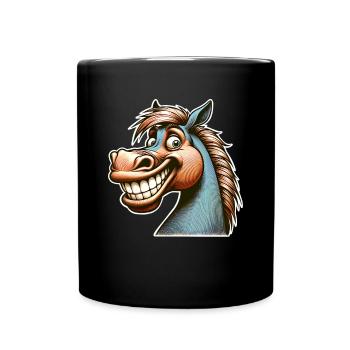 Pferd Grinsen Lustig - Tasse einfarbig - Schwarz - Vorne