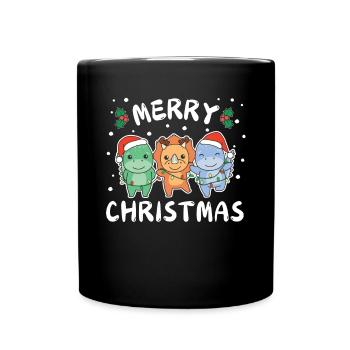Merry Christmas Cute Dino Christmas Dinos - Full Colour Mug - black - Front