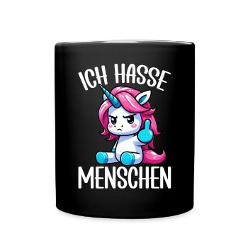 Ich Hasse Menschen Lustig Einhorn Stinkefinger - Tasse einfarbig - Schwarz - Vorne