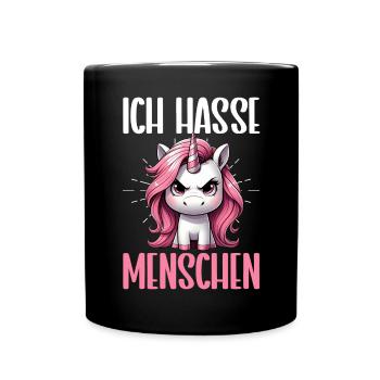 Ich Hasse Menschen Lustig Einhorn Stinkefinger - Tasse einfarbig - Schwarz - Vorne