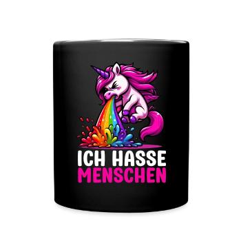 Ich Hasse Menschen Lustig Einhorn Stinkefinger - Tasse einfarbig - Schwarz - Vorne
