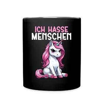 Ich Hasse Menschen Lustig Einhorn Stinkefinger - Tasse einfarbig - Schwarz - Vorne