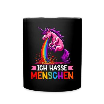 Ich Hasse Menschen Lustig Einhorn Stinkefinger - Tasse einfarbig - Schwarz - Vorne