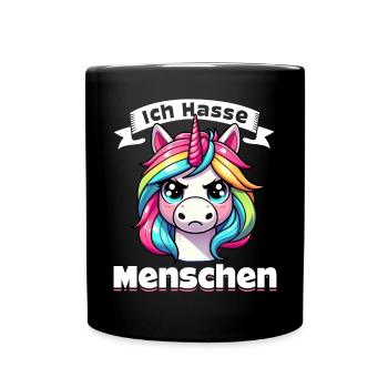 Ich Hasse Menschen Lustig Einhorn Stinkefinger - Tasse einfarbig - Schwarz - Vorne