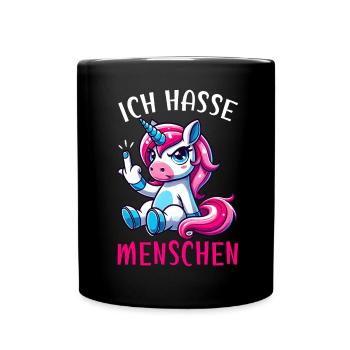Ich Hasse Menschen Lustig Einhorn Stinkefinger - Tasse einfarbig - Schwarz - Vorne