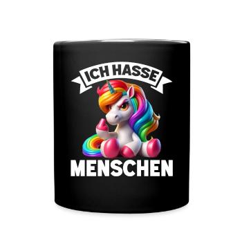 Ich Hasse Menschen Lustig Einhorn Stinkefinger - Tasse einfarbig - Schwarz - Vorne