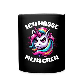 Ich Hasse Menschen Lustig Einhorn Stinkefinger - Tasse einfarbig - Schwarz - Vorne
