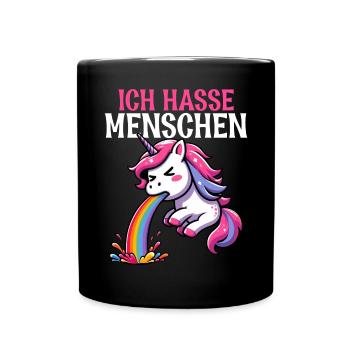 Ich Hasse Menschen Lustig Einhorn Stinkefinger - Tasse einfarbig - Schwarz - Vorne