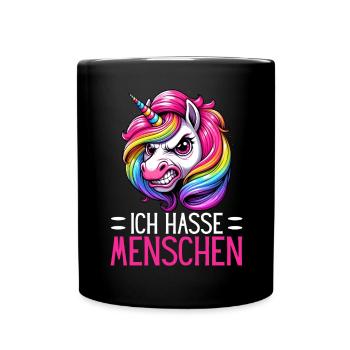 Ich Hasse Menschen Lustig Einhorn Stinkefinger - Tasse einfarbig - Schwarz - Vorne