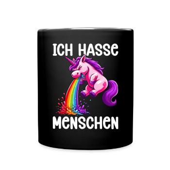 Ich Hasse Menschen Lustig Einhorn Stinkefinger - Tasse einfarbig - Schwarz - Vorne