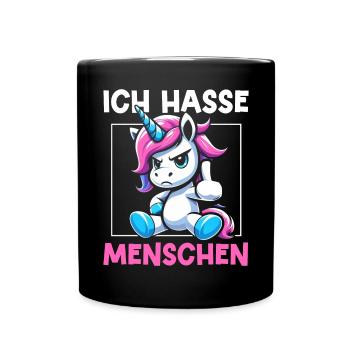 Ich Hasse Menschen Lustig Einhorn Stinkefinger - Tasse einfarbig - Schwarz - Vorne