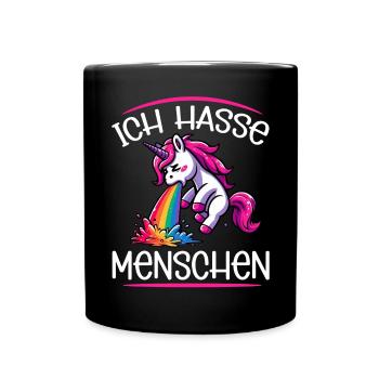 Ich Hasse Menschen Lustig Einhorn Stinkefinger - Tasse einfarbig - Schwarz - Vorne