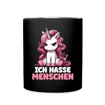 Ich Hasse Menschen Lustig Einhorn Stinkefinger - Tasse einfarbig - Schwarz - Vorne