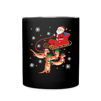 Otter Christmas Santa Sleigh - Tasse einfarbig - Schwarz - Vorne