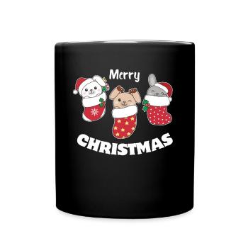 Süße Hasen in Weihnachtssocke zu Weihnachten Hase - Tasse einfarbig - Schwarz - Vorne
