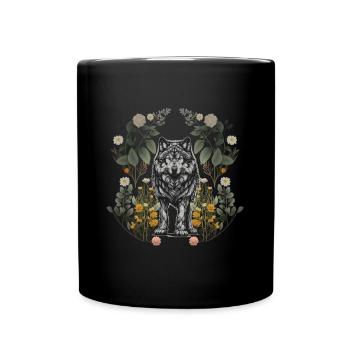 Nature Wolf Wolves She-Wolf Flowers Fairy Tale Children - Full Colour Mug - black - Front