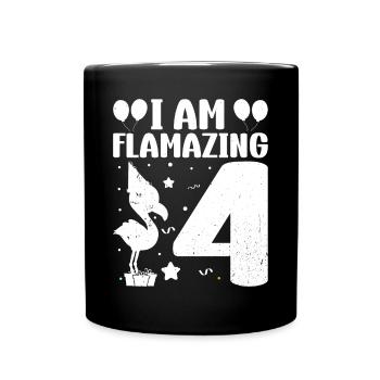 Je suis Flamazing 4 ans Flamingo Anniversaire - Mug uni - noir - Devant