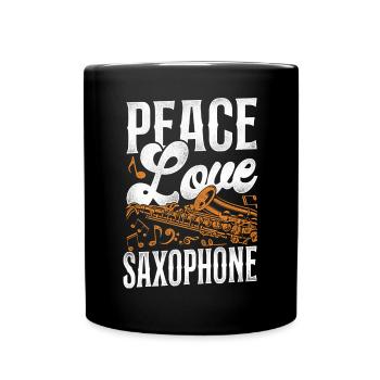 Saxophone Girl Peace Love - Full Colour Mug - black - Front