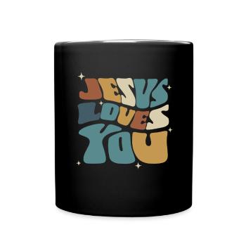 Jesus Liebt Dich Spirituelle Botschaft - Tasse einfarbig - Schwarz - Vorne