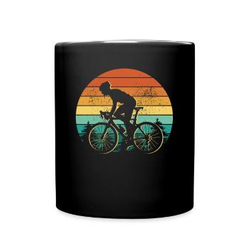 Retro Cyclist Sunset - Full Colour Mug - black - Front