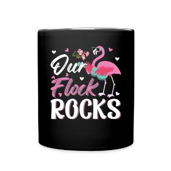 Our Flock Rocks - Pink Flamingo Funny Flamingo - Full Colour Mug - black - Front