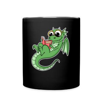 Drache Bücher Buch Lesen - Tasse einfarbig - Schwarz - Vorne