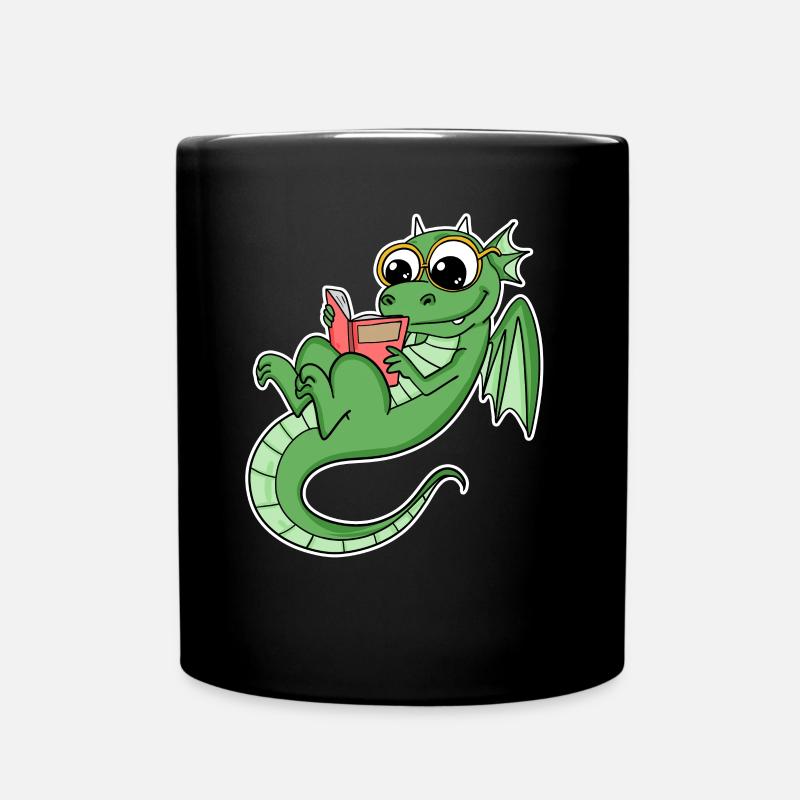 Drache Bücher Buch Lesen - Tasse einfarbig - Schwarz