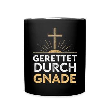 Gerettet durch Gnade Kreuzdesign - Tasse einfarbig - Schwarz - Vorne