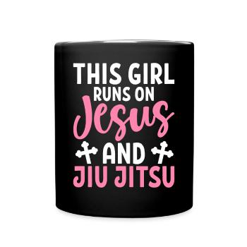 Girl running on Jesus Jiu Jitsu BJJ Martial Arts - Full Colour Mug - black - Front
