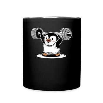 Pinguin Heben Gewicht Lustig Sport Cartoon - Tasse einfarbig - Schwarz - Vorne