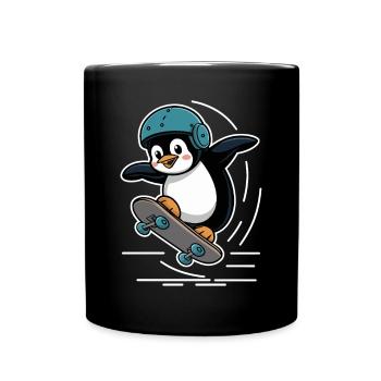Skateboard Fahrender Pinguin Mit Helm - Tasse einfarbig - Schwarz - Vorne
