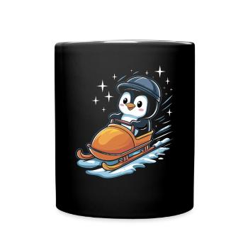 Niedlicher Pinguin Schlitteln Winterspaß - Tasse einfarbig - Schwarz - Vorne