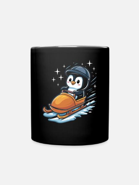 Niedlicher Pinguin Schlitteln Winterspaß - Tasse einfarbig - Schwarz